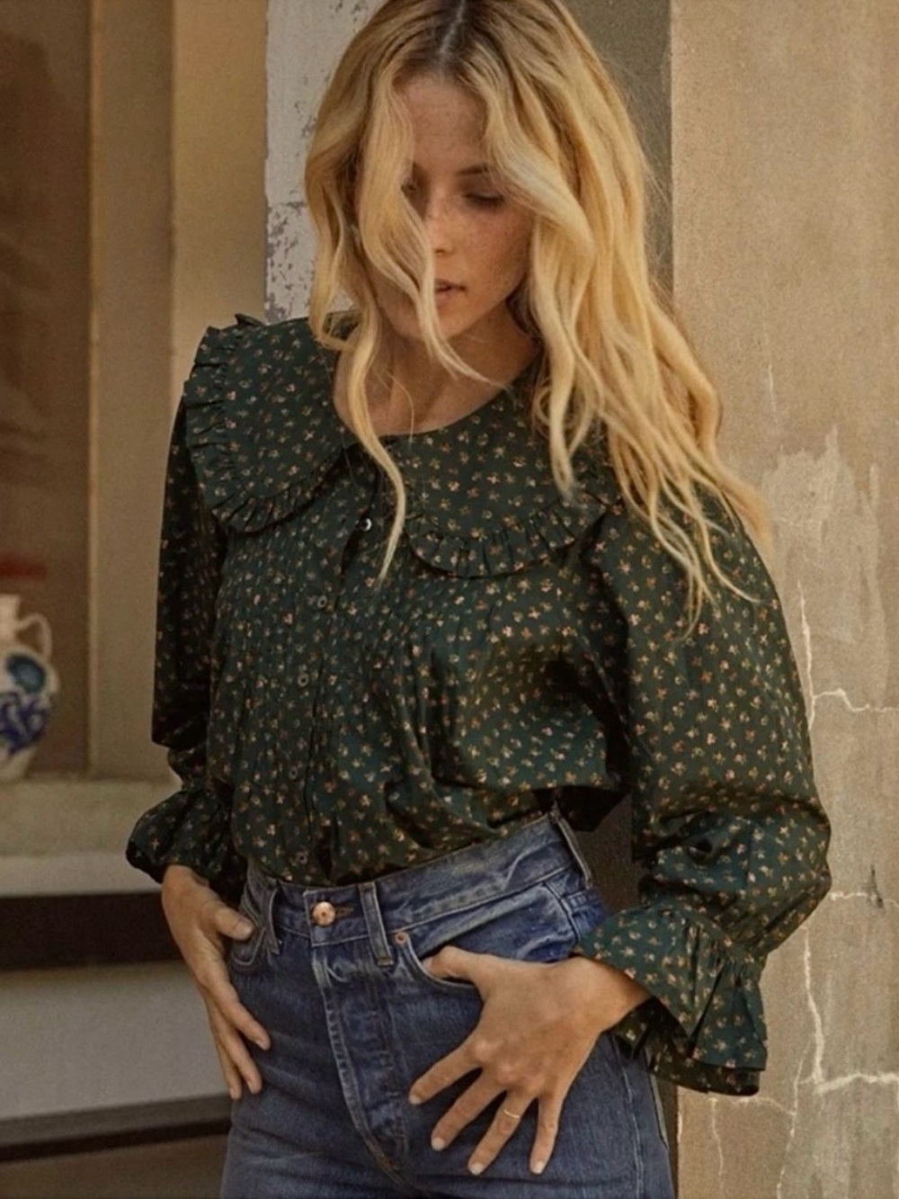 DÔEN Hudson Top Forest Parc Monceau Floral Peter Pan Blouse XS